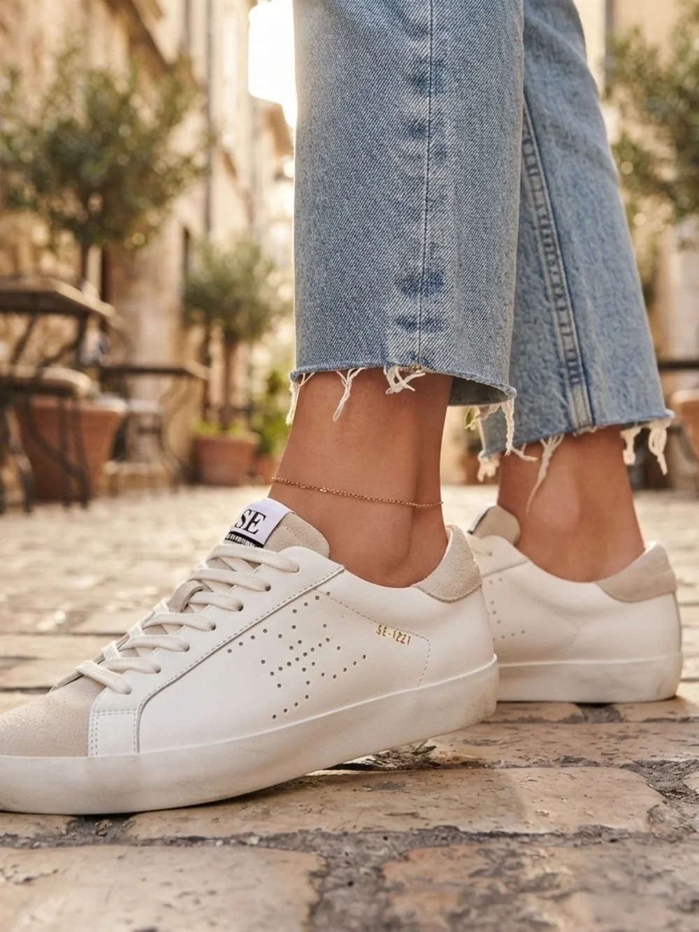 Sam Edelman Aubrie Leather Lace Up Cap Toe Laser Cut Sneakers White Taupe Sz 8.5